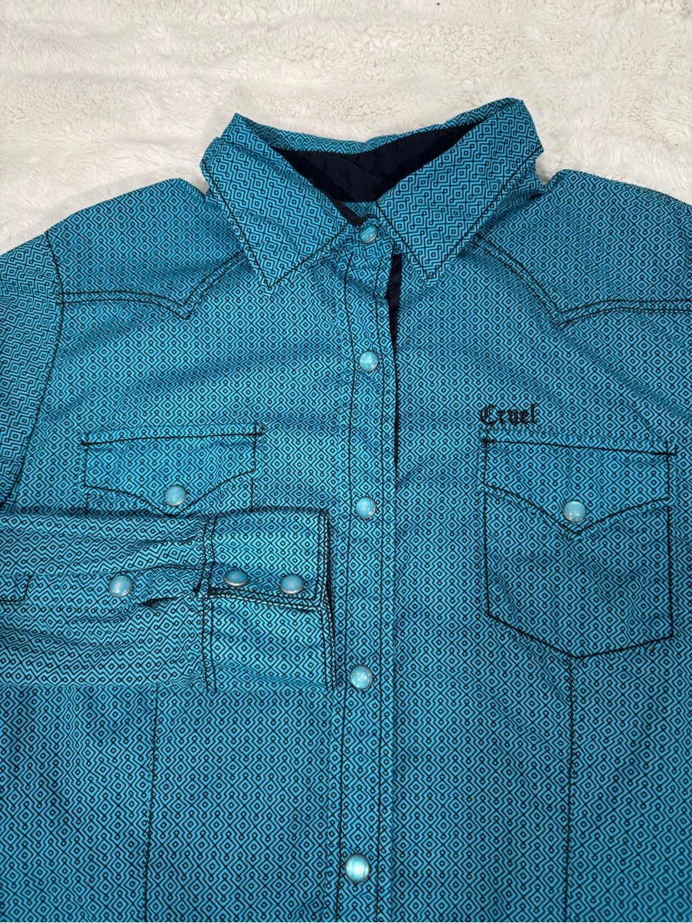 Cruel Men's Western Blue Patterned Button-Up Shirt